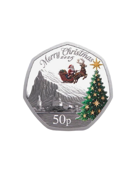 2025 Limited Edition Christmas 50p BU Colour Coin Card