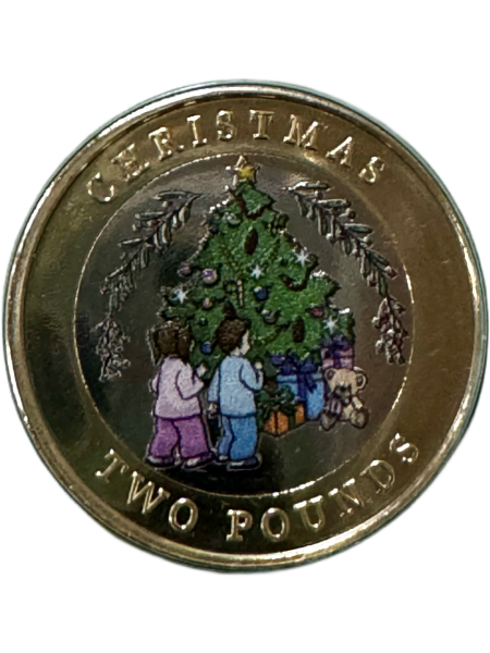 Limited Edition 2023 BU &pound;2 Christmas Tree Coloured Coin & Card