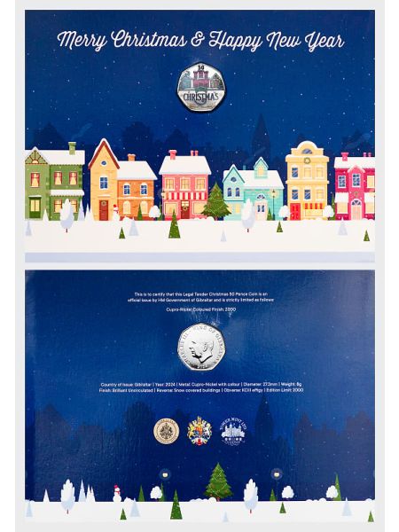 Limited Edition 2024 BU Coloured 50p Christmas Coin Card