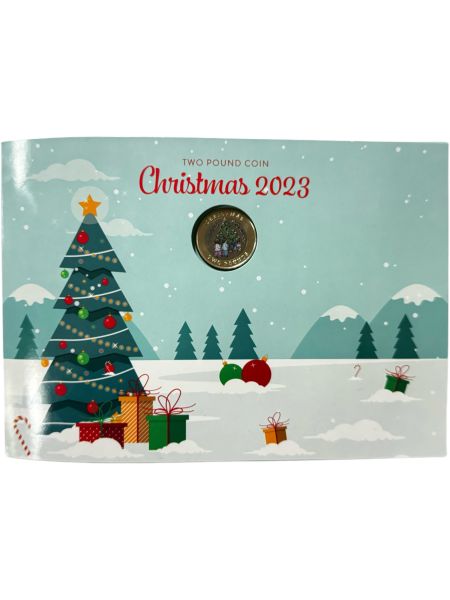 Limited Edition 2023 BU &pound;2 Christmas Tree Coloured Coin & Card