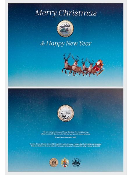 Limited Edition 2024 UNC Coloured &pound;2 Christmas Coin Card