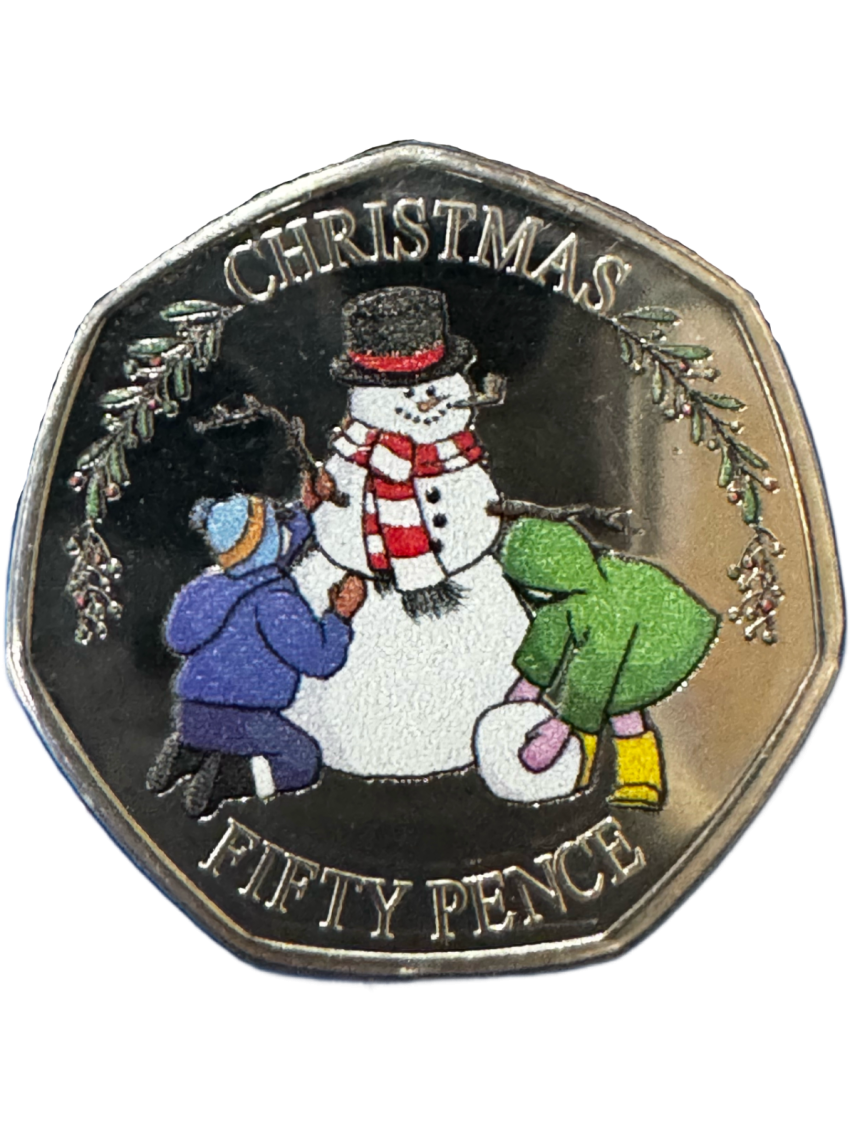 Limited Edition 2023 BU 50p Snowman Coloured Coin & Card