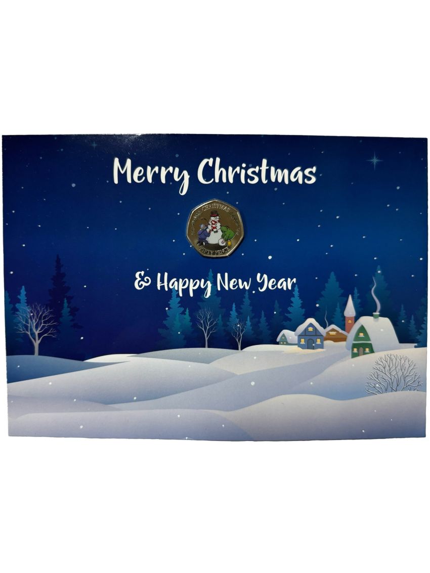 Limited Edition 2023 BU 50p Snowman Coloured Coin & Card