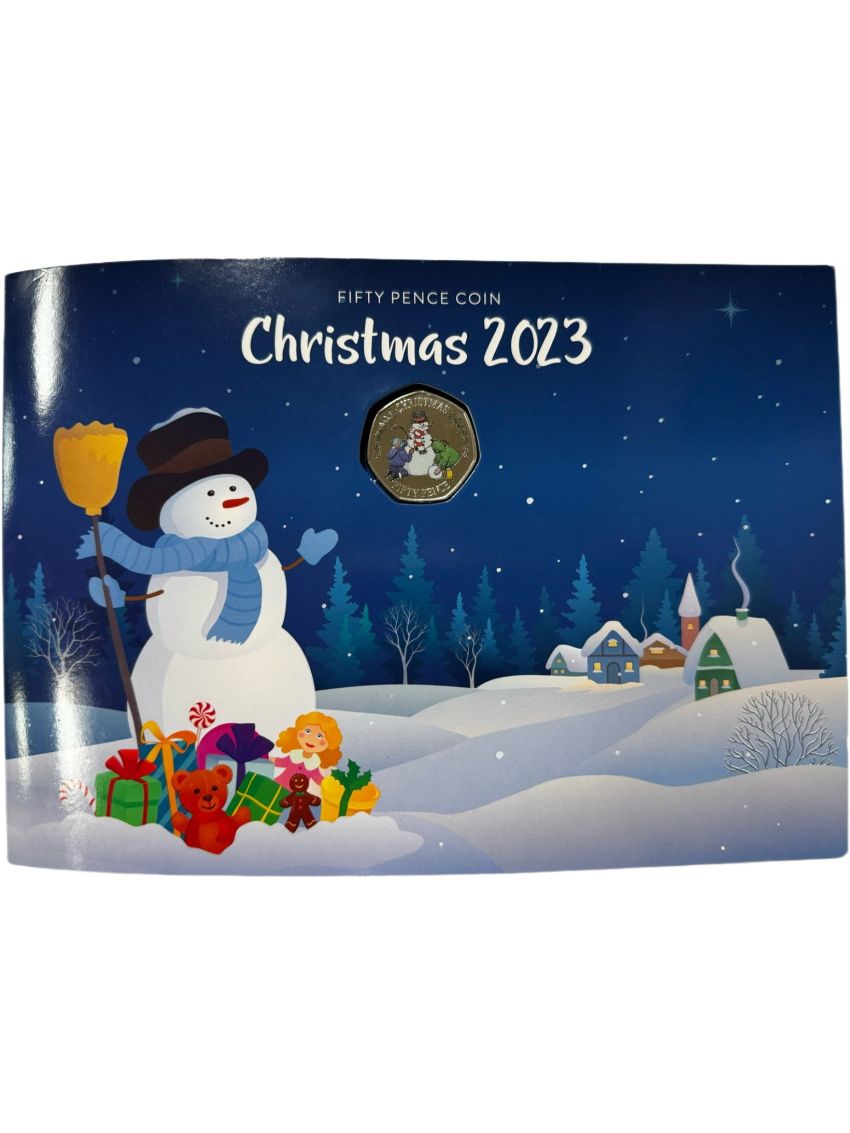 Limited Edition 2023 BU 50p Snowman Coloured Coin & Card