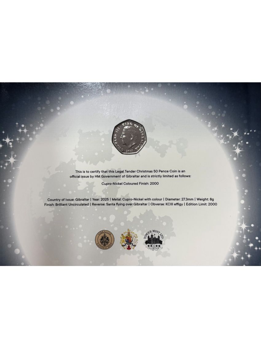 2025 Limited Edition Christmas 50p BU Colour Coin Card
