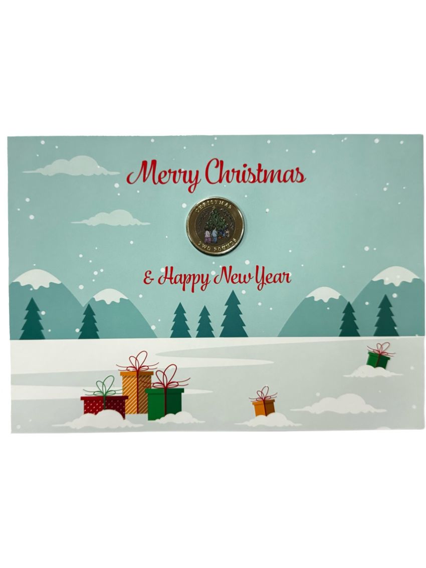 Limited Edition 2023 BU £2 Christmas Tree Coloured Coin & Card