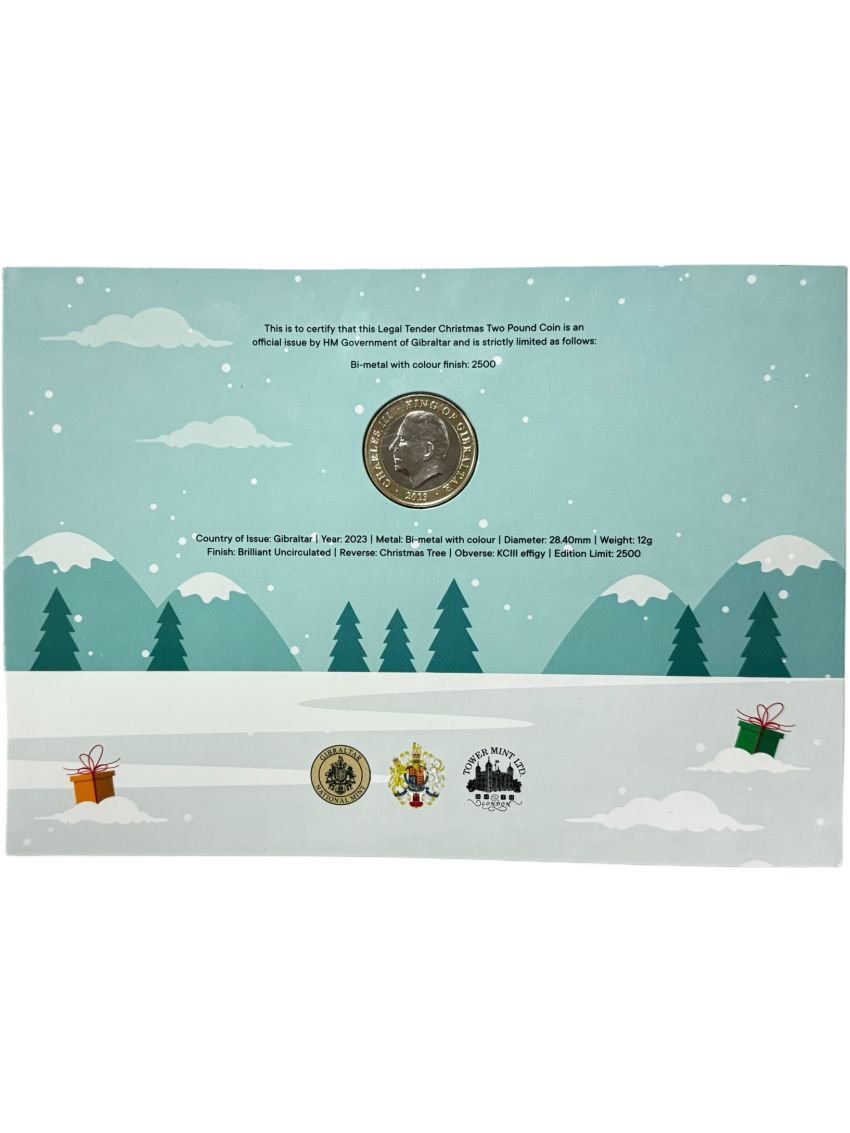 Limited Edition 2023 BU £2 Christmas Tree Coloured Coin & Card