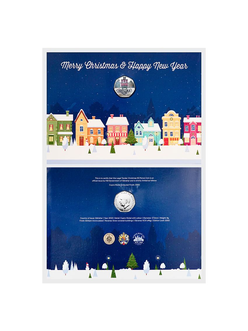Limited Edition 2024 BU Coloured 50p Christmas Coin Card