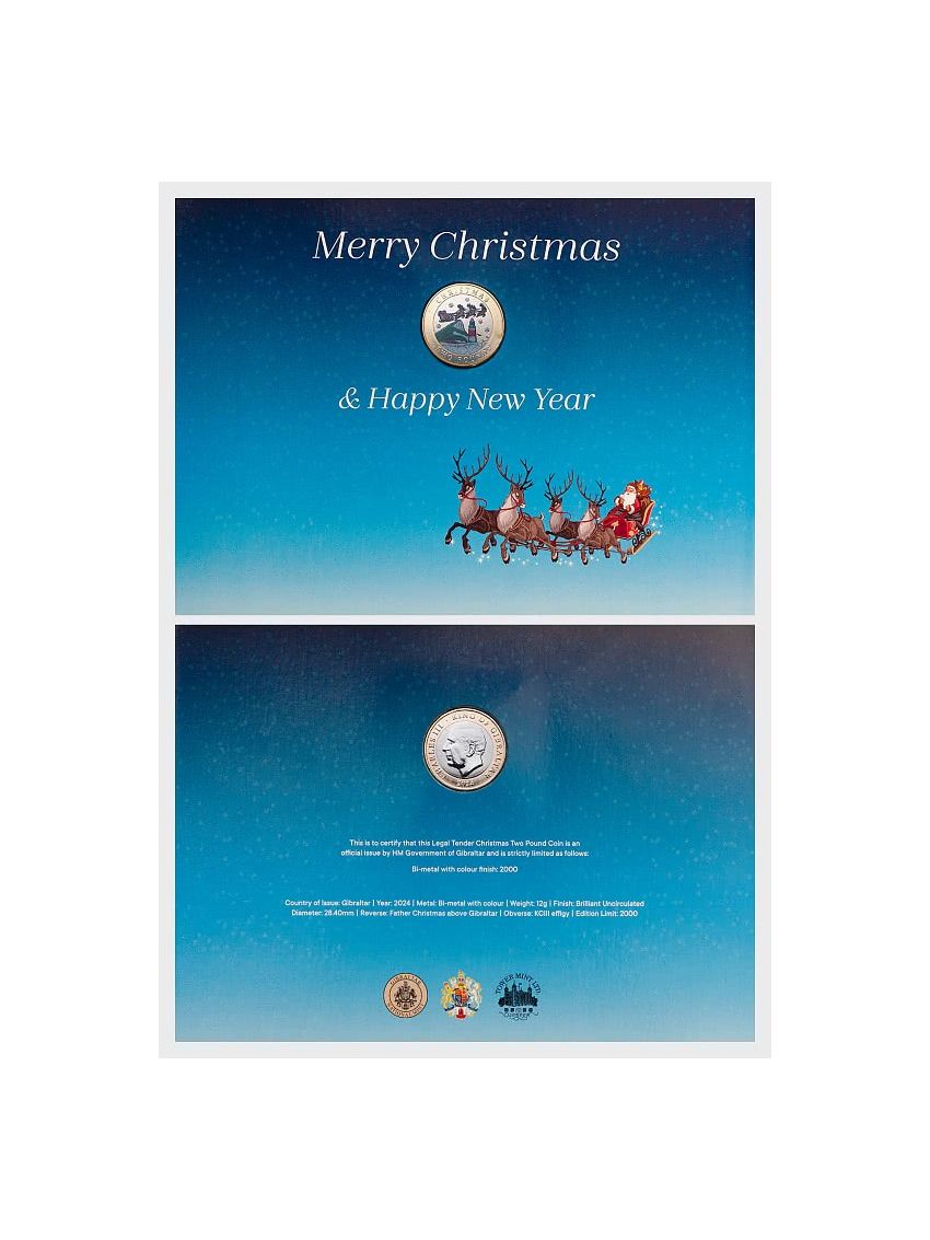 Limited Edition 2024 UNC Coloured £2 Christmas Coin Card
